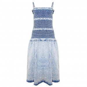 Shirred Denim Midi Dress